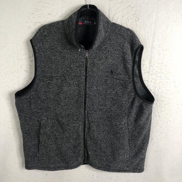 Polo Ralph Lauren Vest Mens 2xl Gray Full Zip Fleece Pony Preppy Waistcoat - Picture 1 of 16